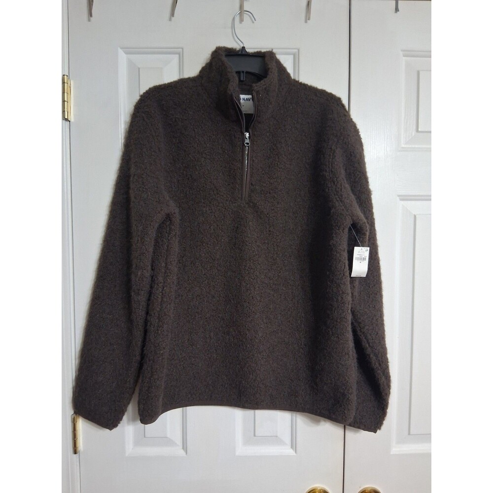 NWT Men's Old Navy Loose Bouclè Sherpa Quarter Zip Pullover Size M Brown